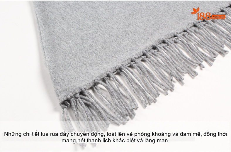 Áo Choàng Dệt Kim Tay Dơi Nữ Cổ Lọ Màu Trơn Viền Tua Rua chi tiết 19