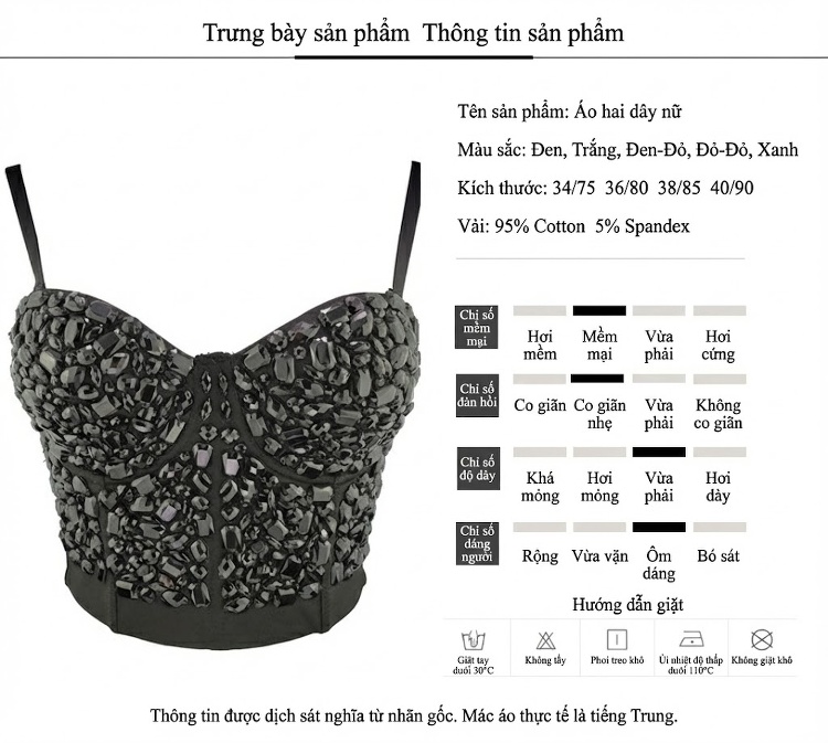 Áo Corset Nữ Dáng Ôm Ngắn Hai Dây Mùa Hè Đính Đá Màu Bạc, Đỏ, Xanh, Đen chi tiết 2