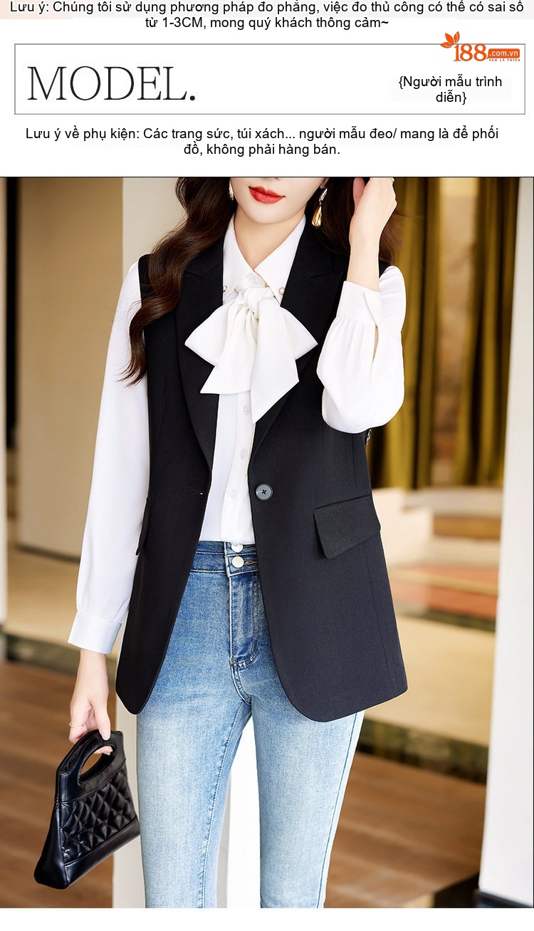 Áo Gile Blazer Nữ Màu Kaki, Đen chi tiết 9