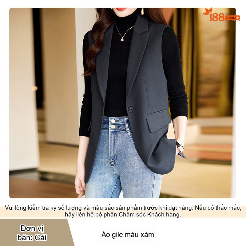 Áo Gile Blazer Nữ Màu Kaki, Đen