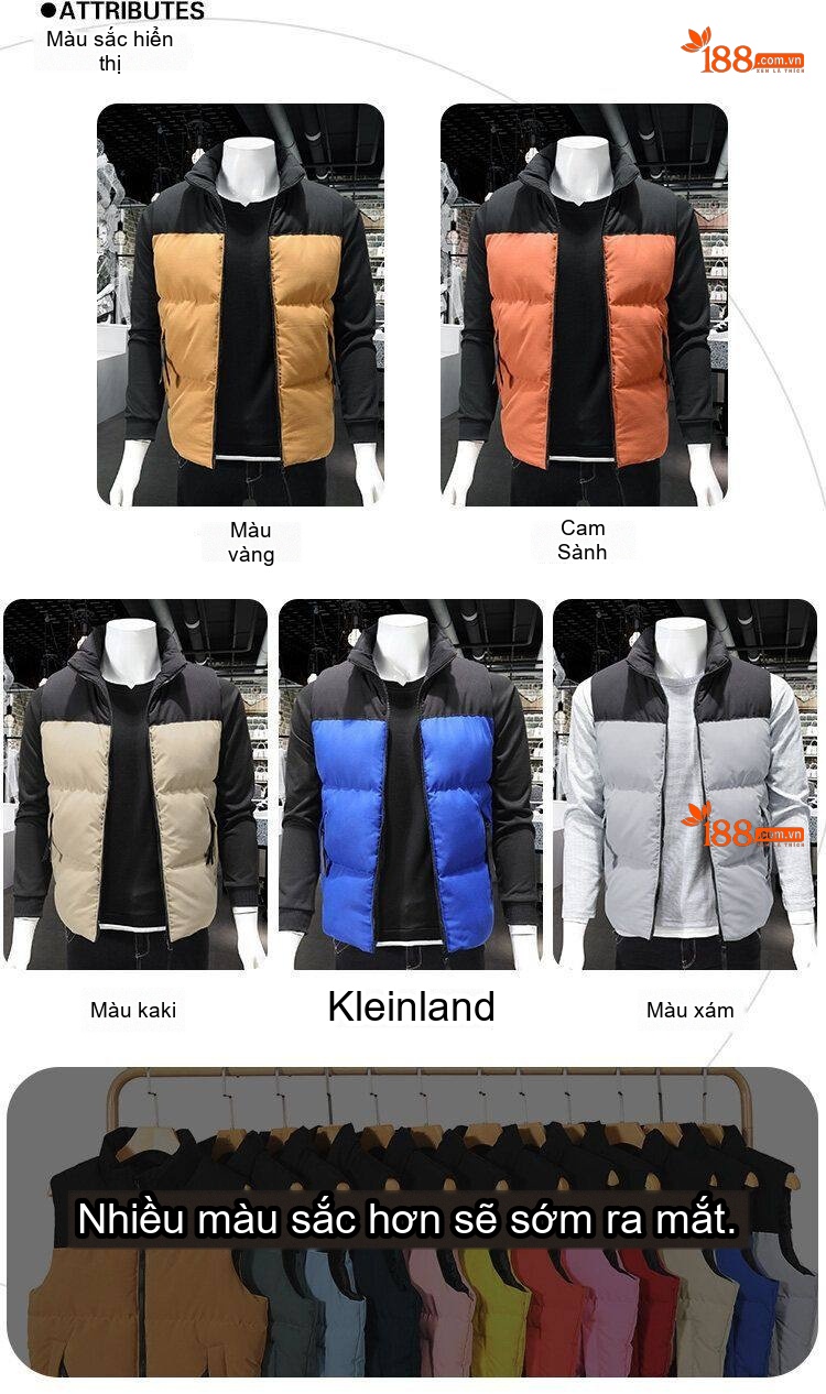 Áo Gile Bông Nam Cotton Phối Màu Giữ Ấm Chống Gió Có Túi Khóa Kéo Thời Trang Màu Đen, Trắng, Cam, Kem... chi tiết 11