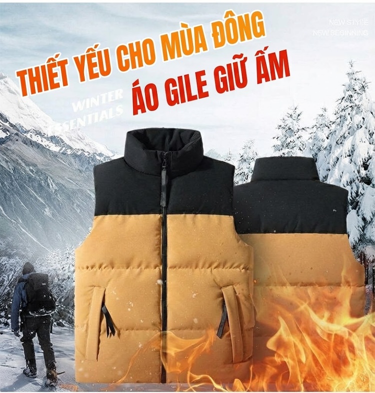 Áo Gile Bông Nam Cotton Phối Màu Giữ Ấm Chống Gió Có Túi Khóa Kéo Thời Trang Màu Đen, Trắng, Cam, Kem... chi tiết 1