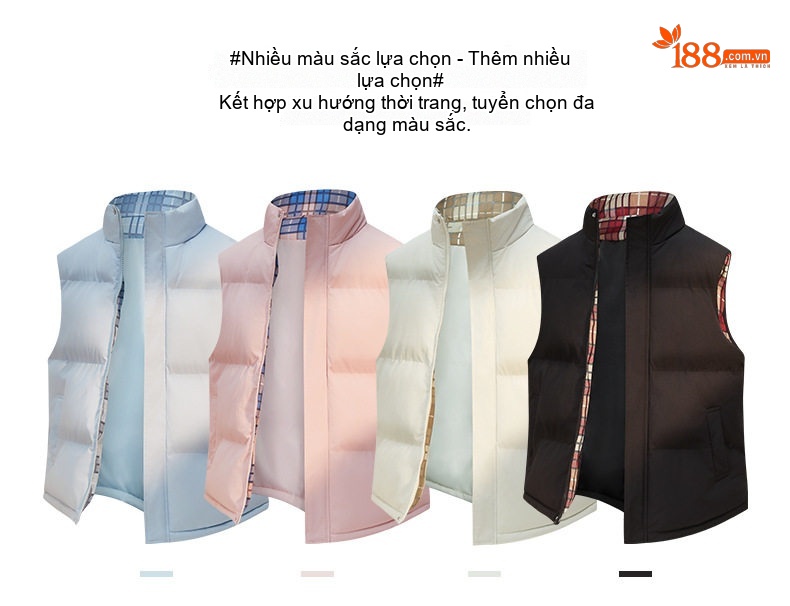 Áo Gile Bông Nam Nữ Kẻ Caro Kiểu Dáng Rộng Rãi Màu Đen, Trắng, Hồng, Xanh chi tiết 7