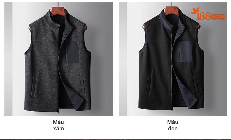 Áo Gile Nam Dáng Ôm Vừa Vặn Cổ Đứng Hai Mặt Màu Đen, Xám chi tiết 5