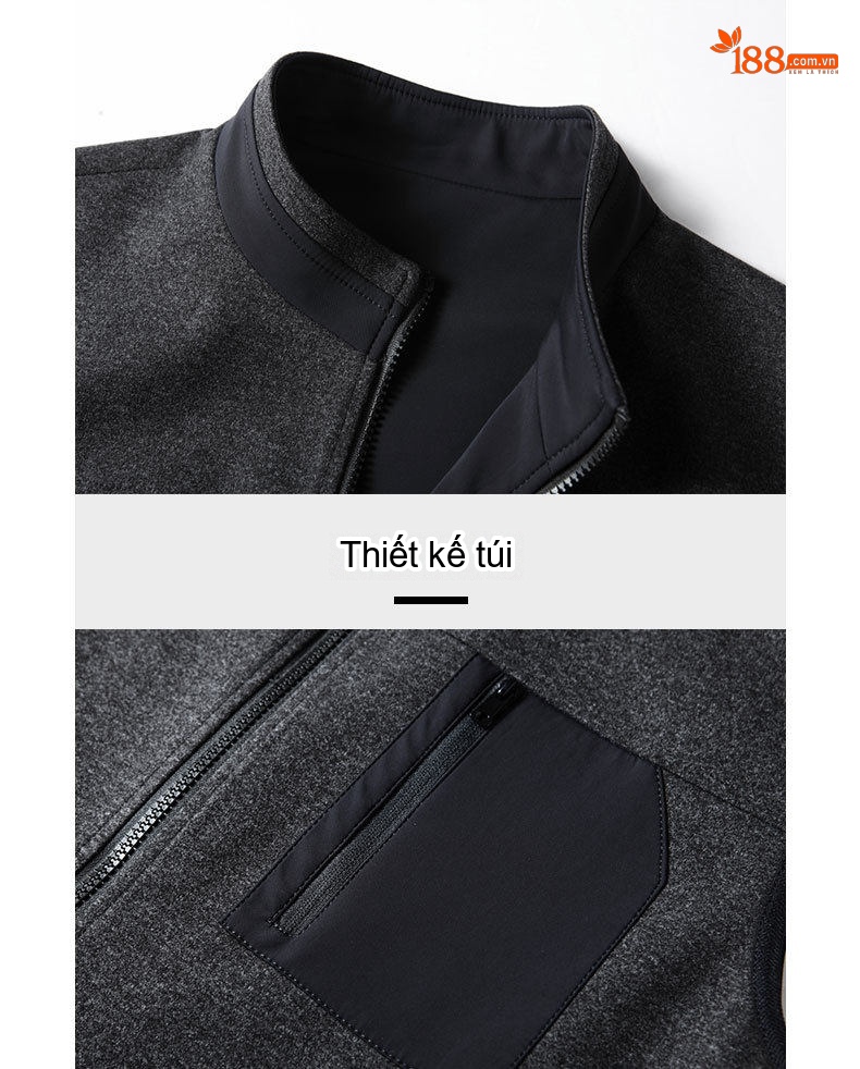 Áo Gile Nam Dáng Ôm Vừa Vặn Cổ Đứng Hai Mặt Màu Đen, Xám chi tiết 7