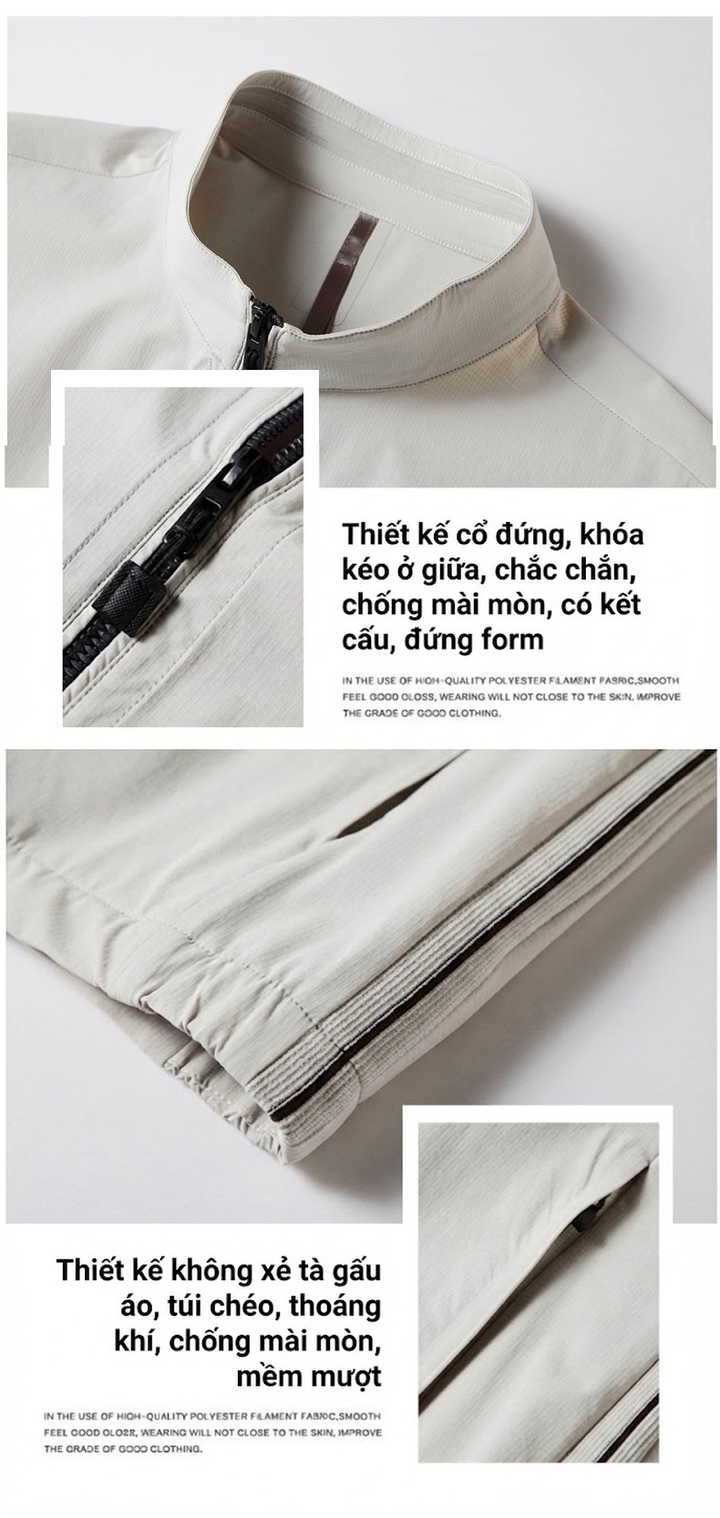 Áo Gile Nam Khóa Kéo Cổ Trụ Phong Cách Doanh Nhân Màu Be, Cam, Xanh Navy chi tiết 6