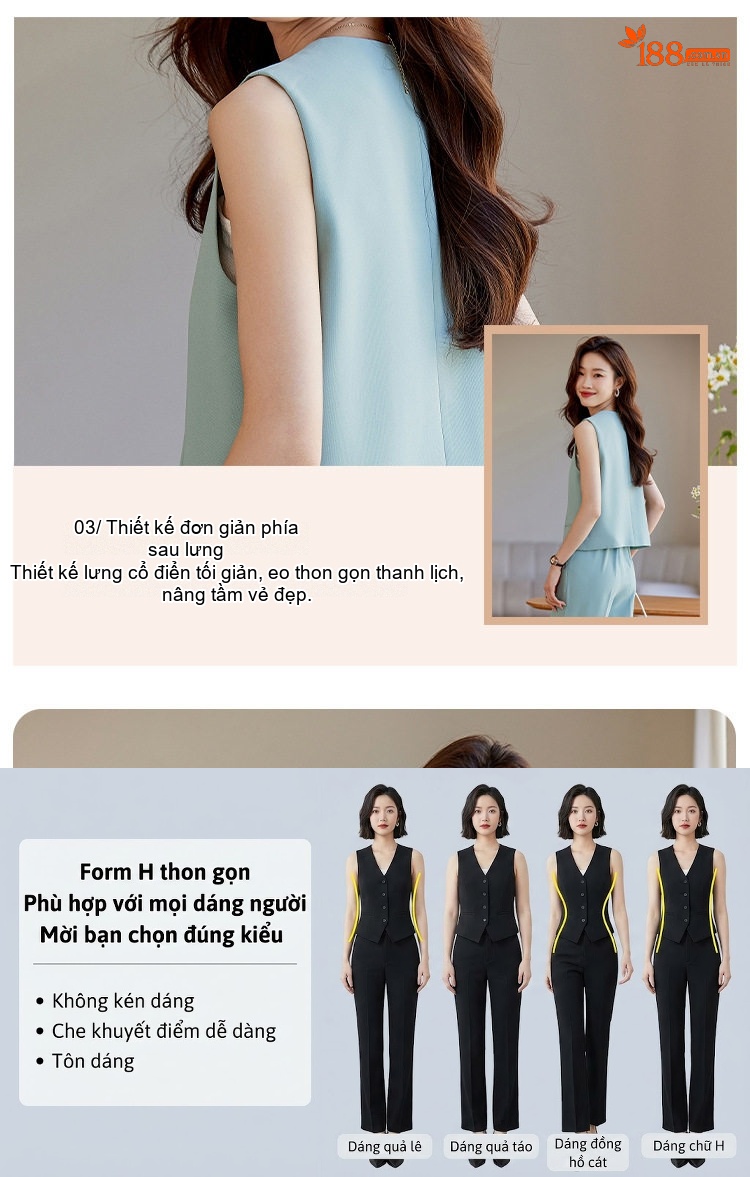 Áo Gile Nữ Bộ Vest Không Tay Phong Cách Thời Trang Công Sở Màu Trắng, Xanh, Đen chi tiết 5