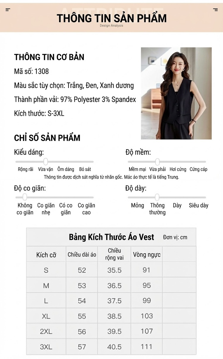 Áo Gile Nữ Bộ Vest Không Tay Phong Cách Thời Trang Công Sở Màu Trắng, Xanh, Đen chi tiết 7