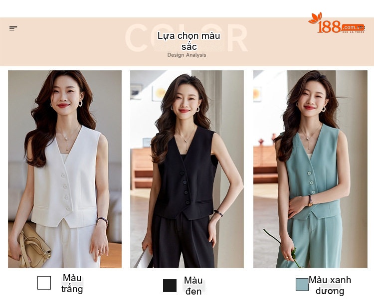Áo Gile Nữ Bộ Vest Không Tay Phong Cách Thời Trang Công Sở Màu Trắng, Xanh, Đen chi tiết 3