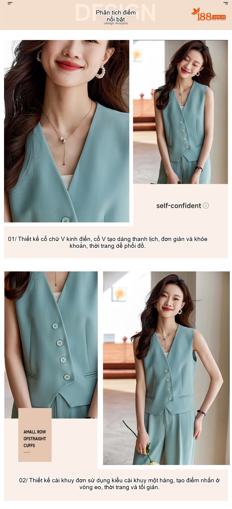 Áo Gile Nữ Bộ Vest Không Tay Phong Cách Thời Trang Công Sở Màu Trắng, Xanh, Đen chi tiết 4