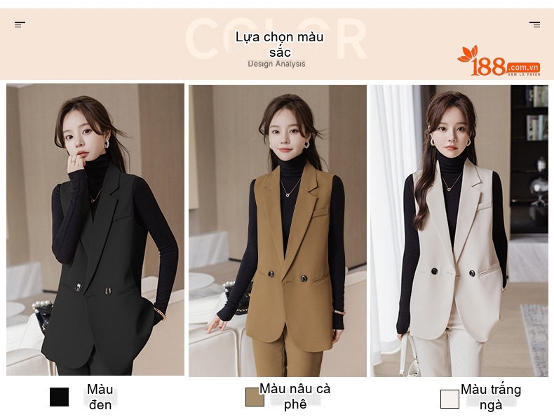 Áo Gile Nữ Công Sở Dáng Ngắn Màu Nâu, Đen, Kem chi tiết 2