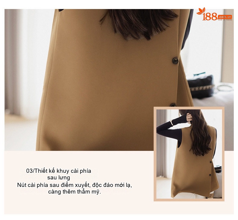 Áo Gile Nữ Công Sở Dáng Ngắn Màu Nâu, Đen, Kem chi tiết 5
