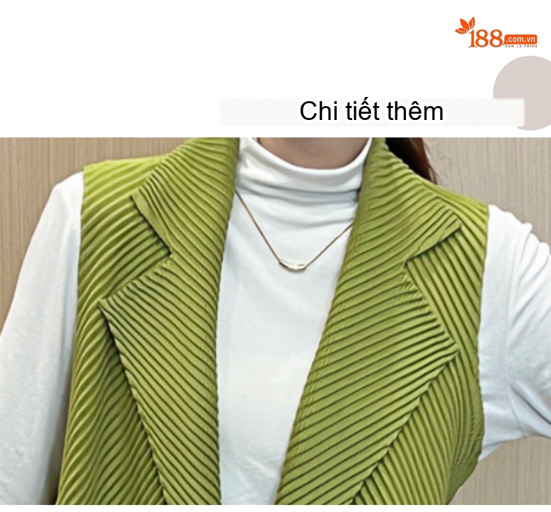 Áo Gile Nữ Dáng Dài Không Tay Cổ chữ Vest Phong Cách Tối Giản Màu Be, Đen, Xanh Lá chi tiết 4