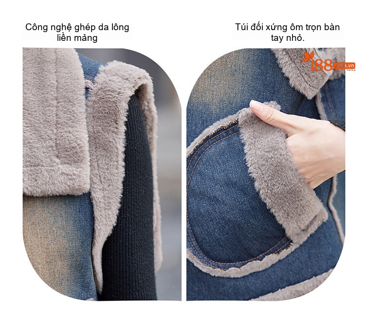 Áo Gile Nữ Denim Lót Lông Mao Dày Dặn Phong Cách Thu Đông Màu Xanh, Xám chi tiết 10