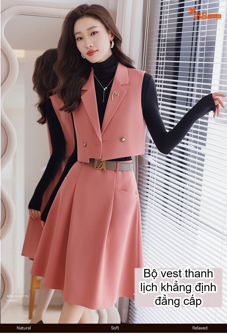 Áo Gile Nữ Phong Cách Tiểu Thư Màu Nâu, Hồng, Đen chi tiết 1