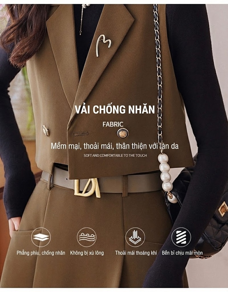 Áo Gile Nữ Phong Cách Tiểu Thư Màu Nâu, Hồng, Đen chi tiết 6