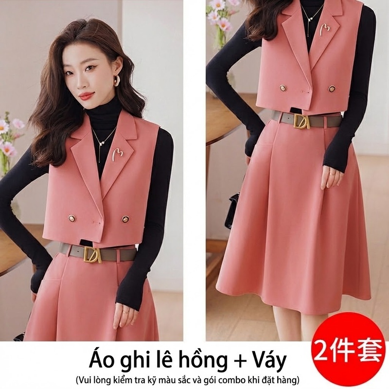 Áo Gile Nữ Phong Cách Tiểu Thư Màu Nâu, Hồng, Đen