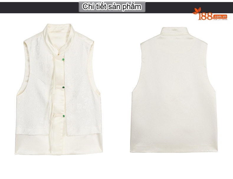 Áo Gile Nữ Trung Niên Thêu Hoa Cổ Điển Cúc Tàu Màu Trắng Kem chi tiết 21