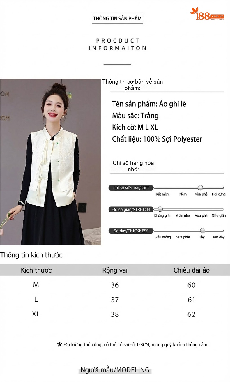 Áo Gile Nữ Trung Niên Thêu Hoa Cổ Điển Cúc Tàu Màu Trắng Kem chi tiết 8