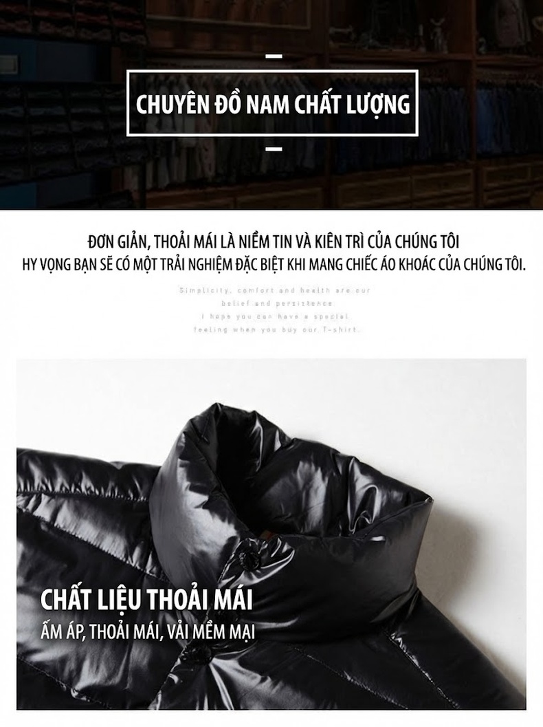 Áo Gile Phao Nam Lông Vũ Dáng Ôm Bề Mặt Bóng Màu Đen, Nâu chi tiết 4