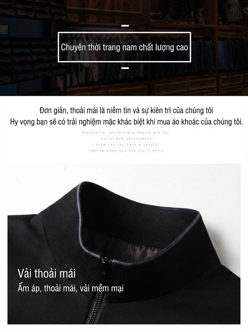 Áo Gile Phao Nam Lót Lông Vũ Cổ Trụ Co Giãn Nhẹ Màu Đen chi tiết 5