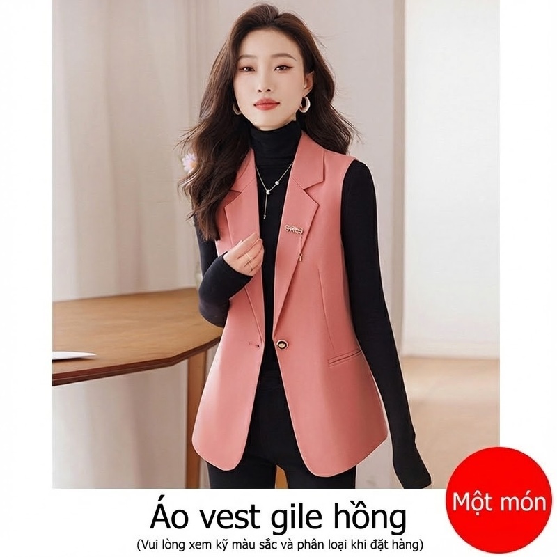 Áo Gile Vest Nữ Công Sở Không Tay Thời Trang Màu Kaki, Đen, Hồng