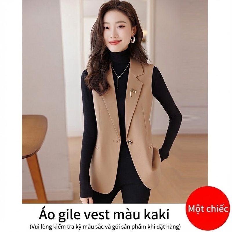 Áo Gile Vest Nữ Công Sở Không Tay Thời Trang Màu Kaki, Đen, Hồng