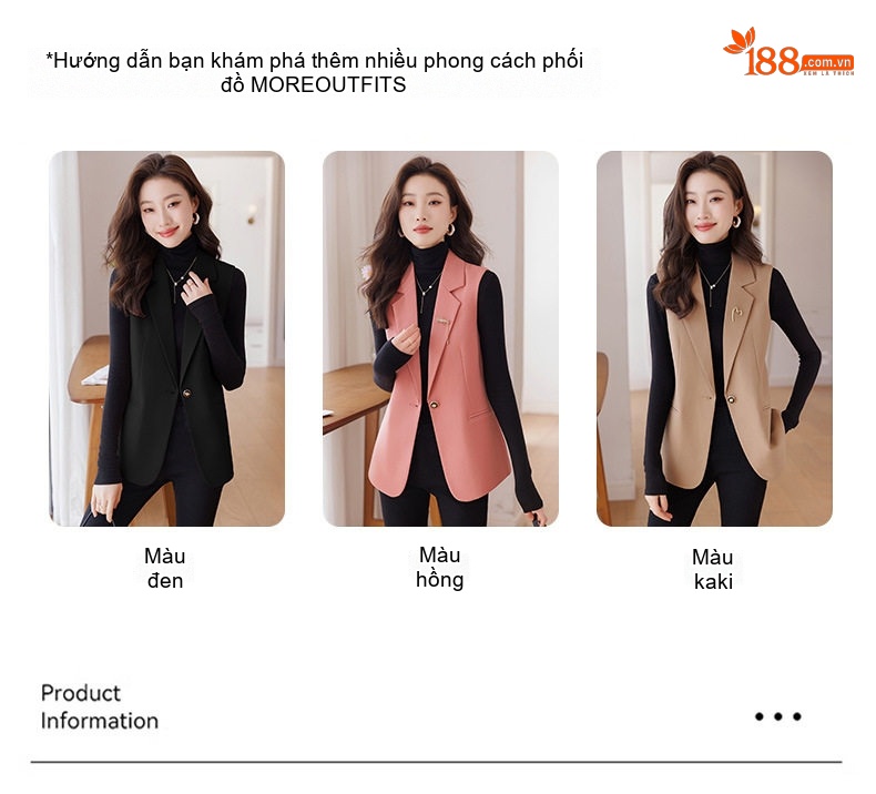 Áo Gile Vest Nữ Công Sở Không Tay Thời Trang Màu Kaki, Đen, Hồng chi tiết 9