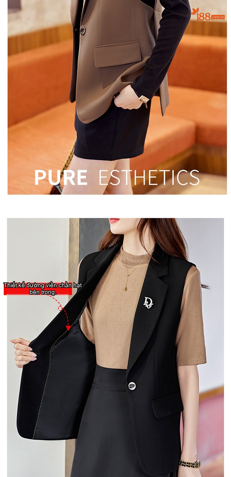 Áo Gile Vest Nữ Dáng Ôm Thời Trang Phong Cách Hàn Quốc Màu Đen, Nâu chi tiết 7