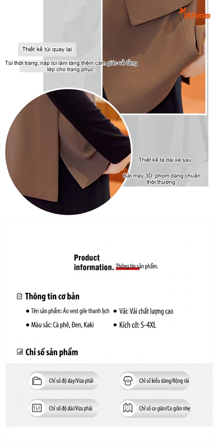 Áo Gile Vest Nữ Dáng Ôm Thời Trang Phong Cách Hàn Quốc Màu Đen, Nâu chi tiết 2