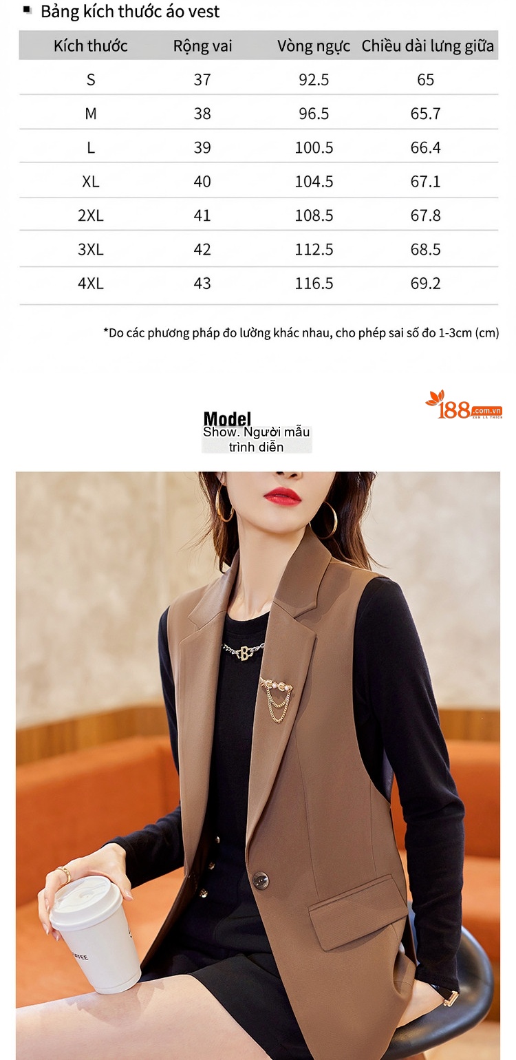 Áo Gile Vest Nữ Dáng Ôm Thời Trang Phong Cách Hàn Quốc Màu Đen, Nâu chi tiết 3
