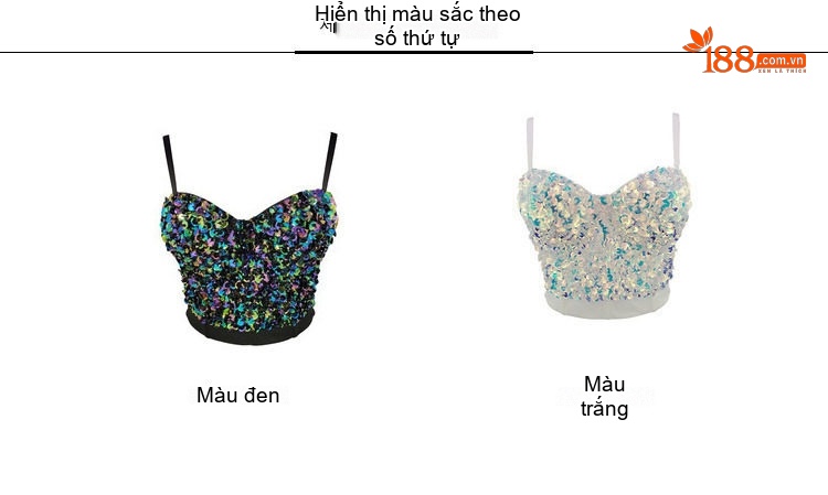 Áo Hai Dây Nữ Đính Kim Sa Lấp Lánh Hở Vai Dáng Ôm Màu Đen, Trắng chi tiết 4