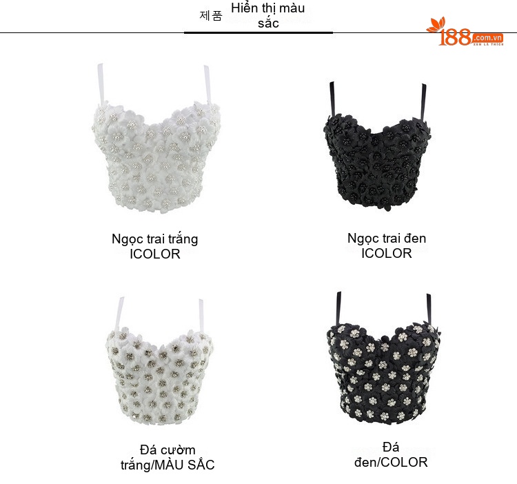 Áo Hai Dây Nữ Tiểu Thư Đính Hoa Thủ Công, Hạt Cườm, Kim Sa Sang Trọng Màu Trắng, Đen chi tiết 3