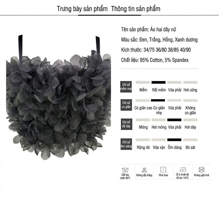 Áo Hai Dây Nữ Vải Voan Hoa 3D Ngắn Dáng Croptop Màu Trắng, Đen, Hồng, Xanh... chi tiết 2