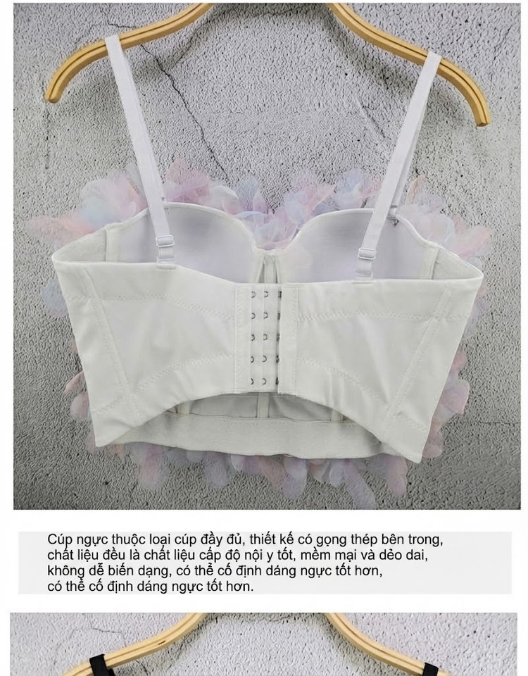 Áo Hai Dây Nữ Vải Voan Hoa 3D Ngắn Dáng Croptop Màu Trắng, Đen, Hồng, Xanh... chi tiết 6