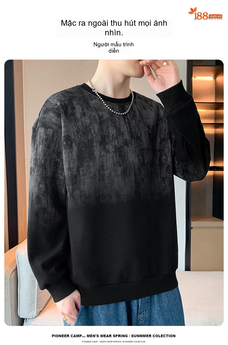 Áo Hoodie Nam Dài Tay Cổ Tròn In Họa Tiết Ombre Phong Cách Casual Màu Trắng, Đen, Xanh... chi tiết 4
