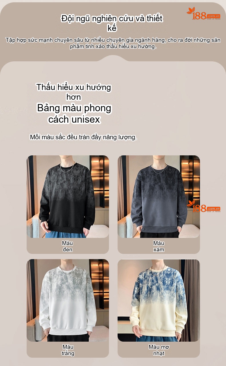 Áo Hoodie Nam Dài Tay Cổ Tròn In Họa Tiết Ombre Phong Cách Casual Màu Trắng, Đen, Xanh... chi tiết 2