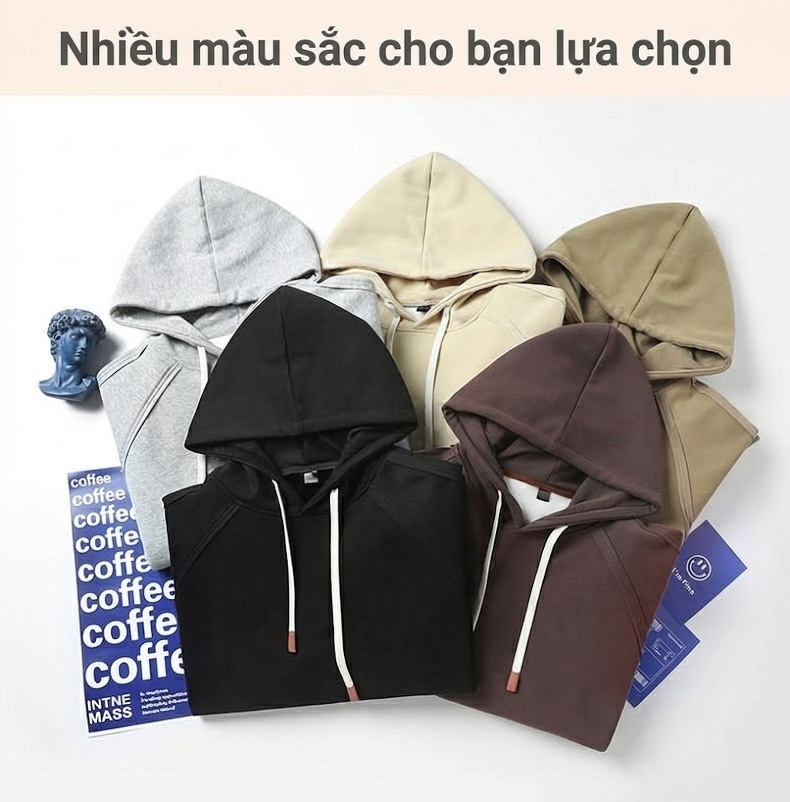 Áo Hoodie Nam Tay Dài Form Rộng Màu Be, Đen, Nâu, Xám chi tiết 3