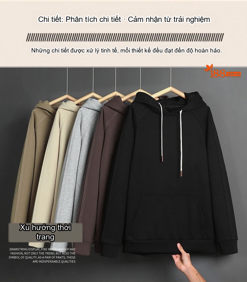 Áo Hoodie Nam Tay Dài Form Rộng Màu Be, Đen, Nâu, Xám chi tiết 4