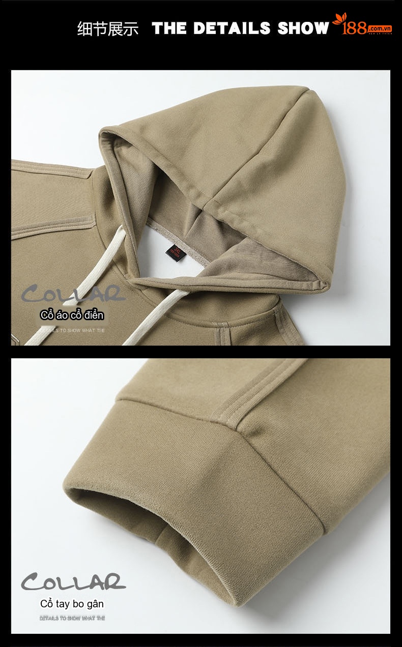 Áo Hoodie Nam Tay Dài Form Rộng Màu Be, Đen, Nâu, Xám chi tiết 28