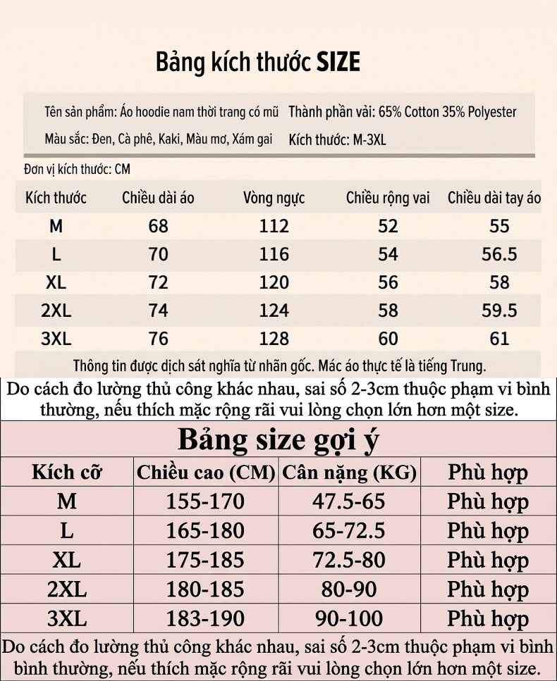 Áo Hoodie Nam Tay Dài Form Rộng Màu Be, Đen, Nâu, Xám chi tiết 7