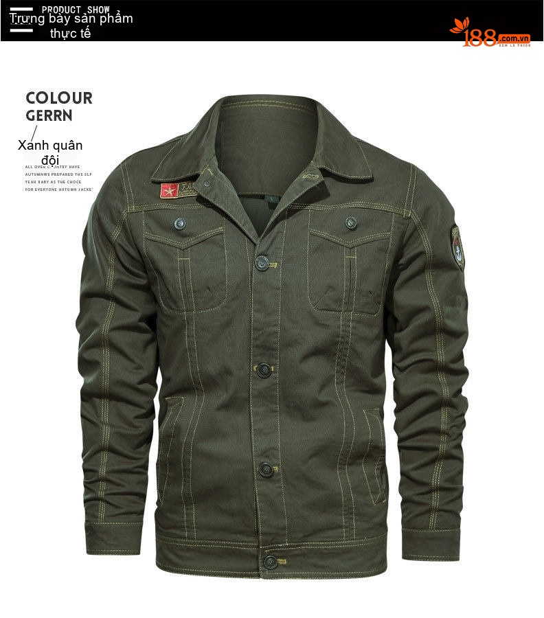 Áo Khoác Biker Nam Cotton Kiểu Âu Mỹ Quân Đội Size Lớn Màu Đen, Xanh Olive, Nâu chi tiết 5