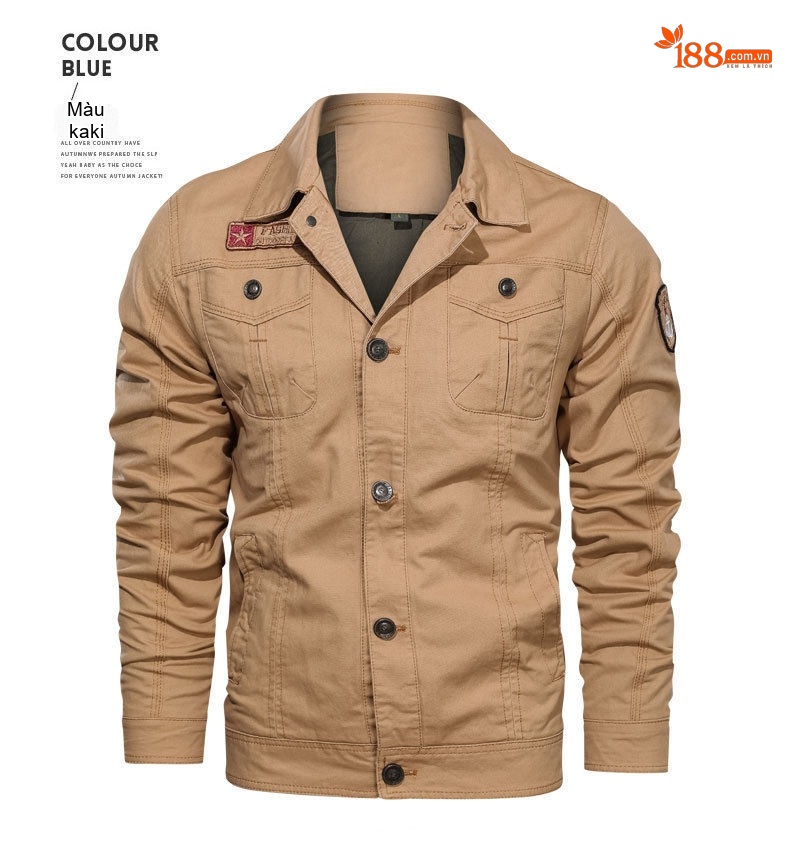 Áo Khoác Biker Nam Cotton Kiểu Âu Mỹ Quân Đội Size Lớn Màu Đen, Xanh Olive, Nâu chi tiết 7