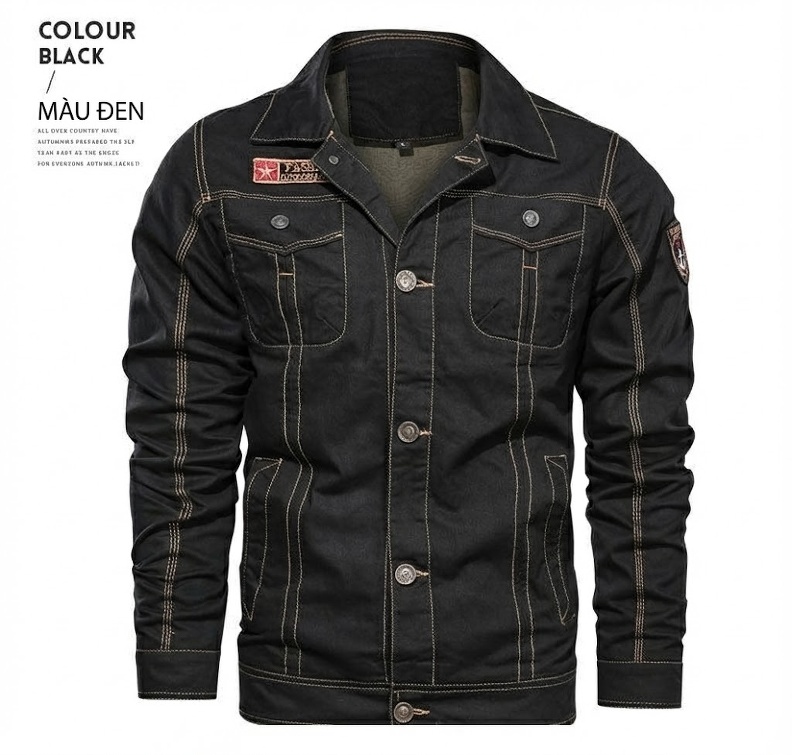 Áo Khoác Biker Nam Cotton Kiểu Âu Mỹ Quân Đội Size Lớn Màu Đen, Xanh Olive, Nâu chi tiết 8