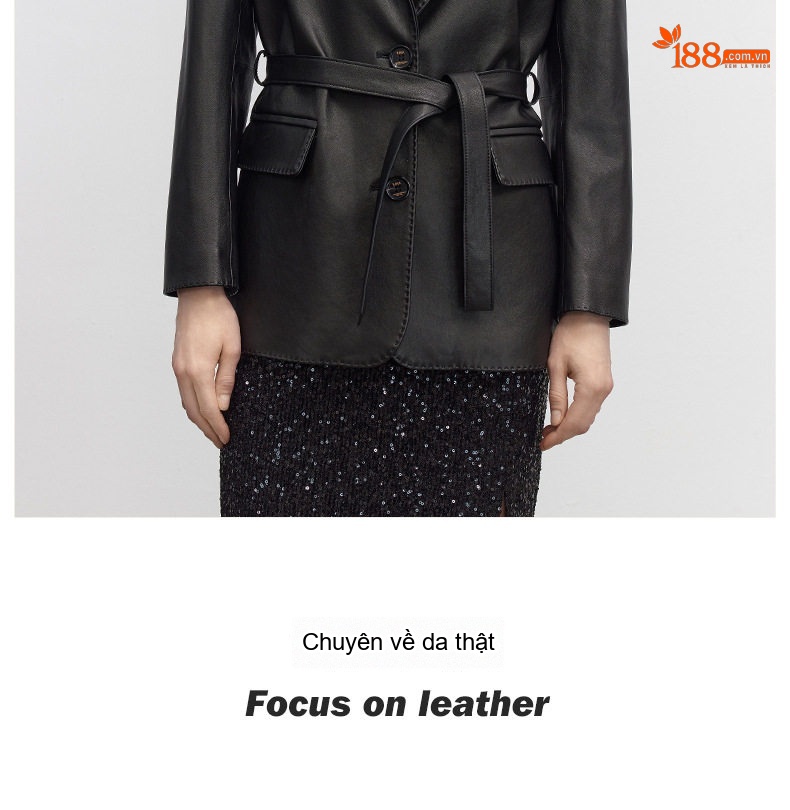 Áo Khoác Blazer Da Thật Dáng Rộng Thiết Kế Retro Cao Cấp Màu Đen chi tiết 2