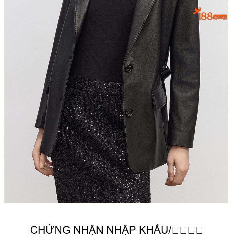 Áo Khoác Blazer Da Thật Dáng Rộng Thiết Kế Retro Cao Cấp Màu Đen chi tiết 5