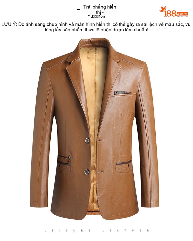 Áo Khoác Blazer Nam Da Bóng Phong Cách Hàn Quốc Màu Đen, Nâu, Đỏ, Xanh Navy... chi tiết 11