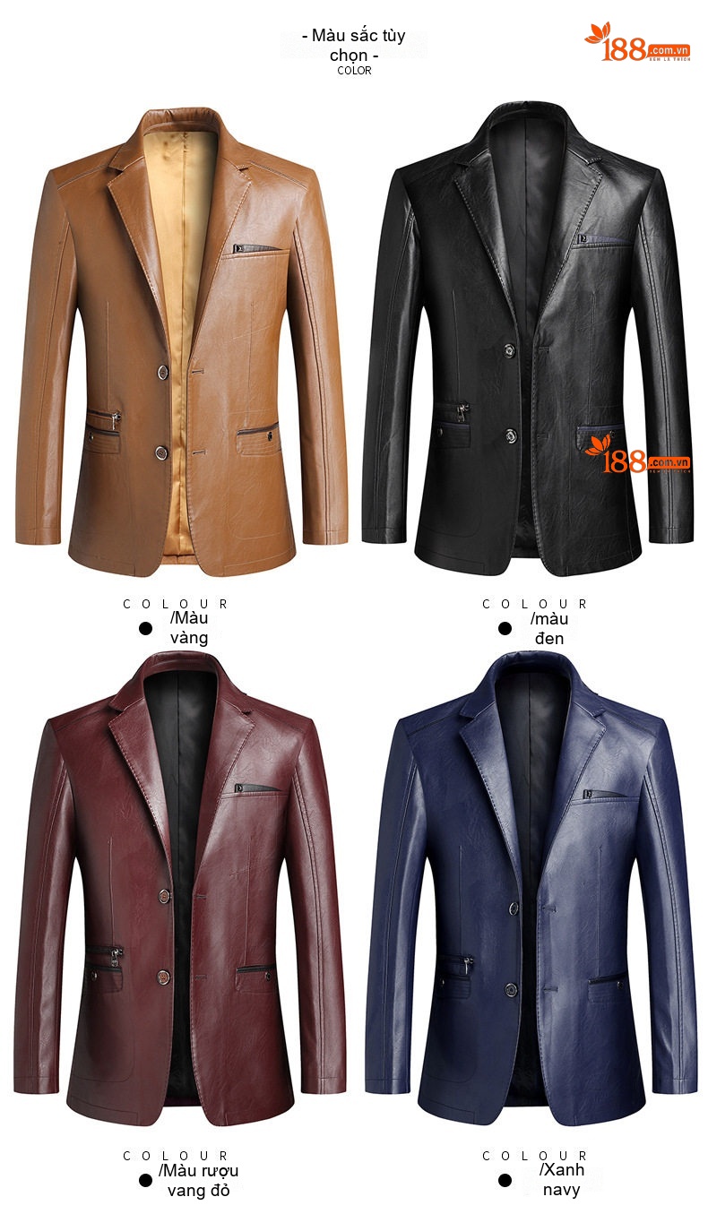 Áo Khoác Blazer Nam Da Bóng Phong Cách Hàn Quốc Màu Đen, Nâu, Đỏ, Xanh Navy... chi tiết 9