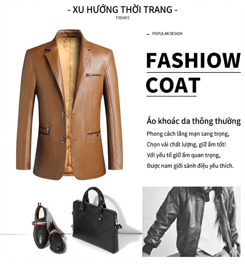 Áo Khoác Blazer Nam Da Bóng Phong Cách Hàn Quốc Màu Đen, Nâu, Đỏ, Xanh Navy... chi tiết 3