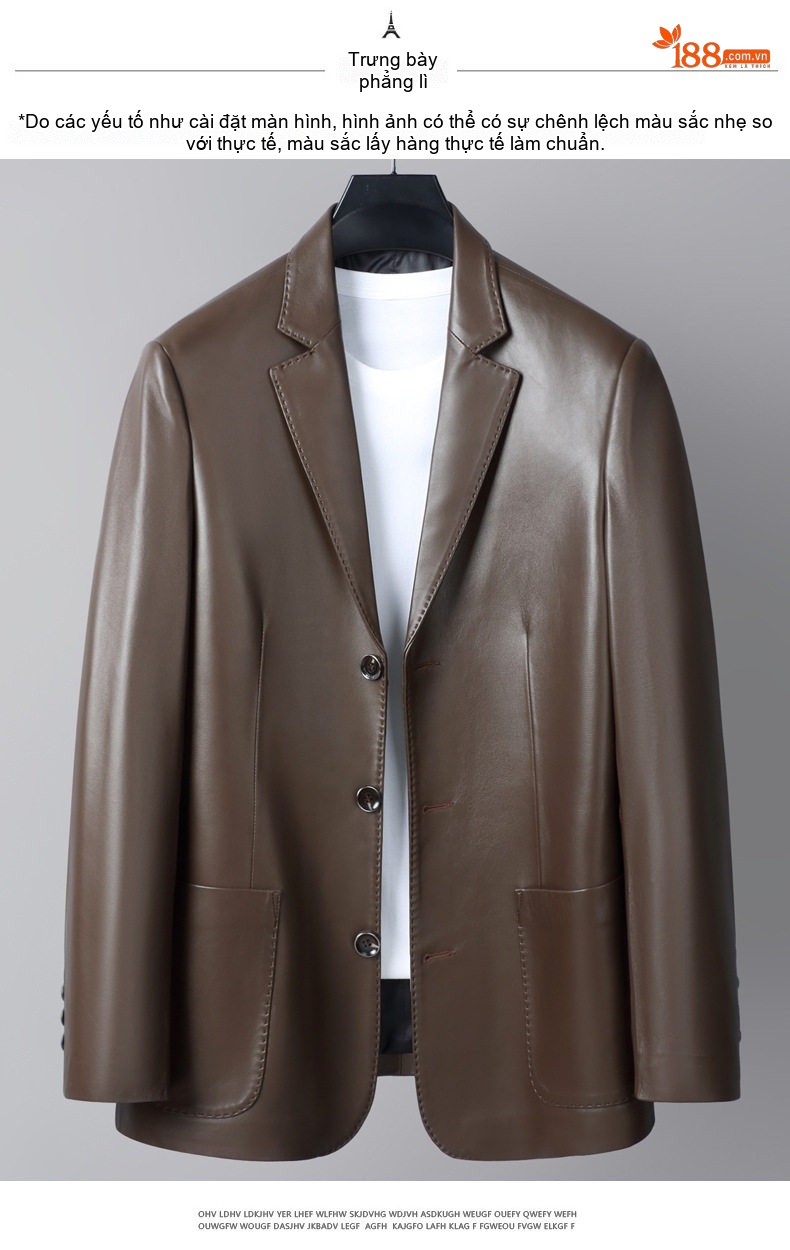 Áo Khoác Blazer Nam Da Cừu Dáng Ôm Vừa Vặn Phong Cách Doanh Nhân Màu Đen, Nâu chi tiết 5